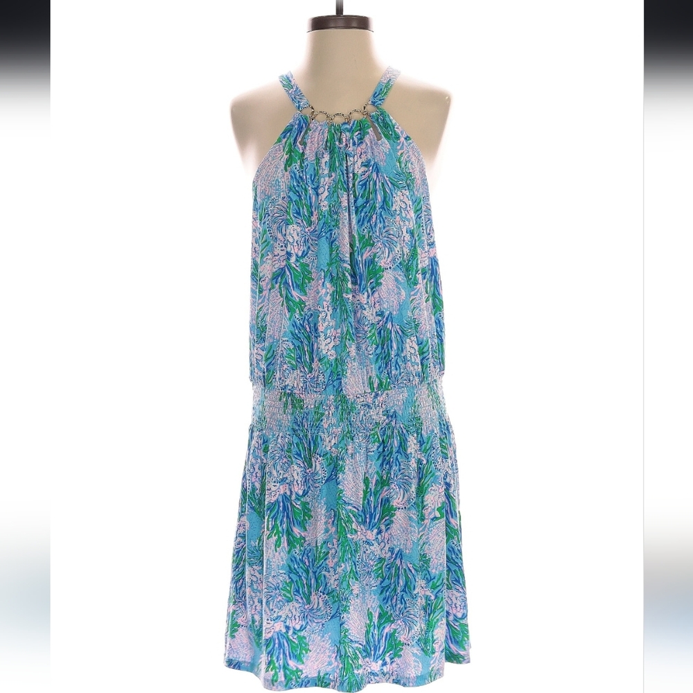 Lilly Pulitzer Blue and Green Halter Romper Dress